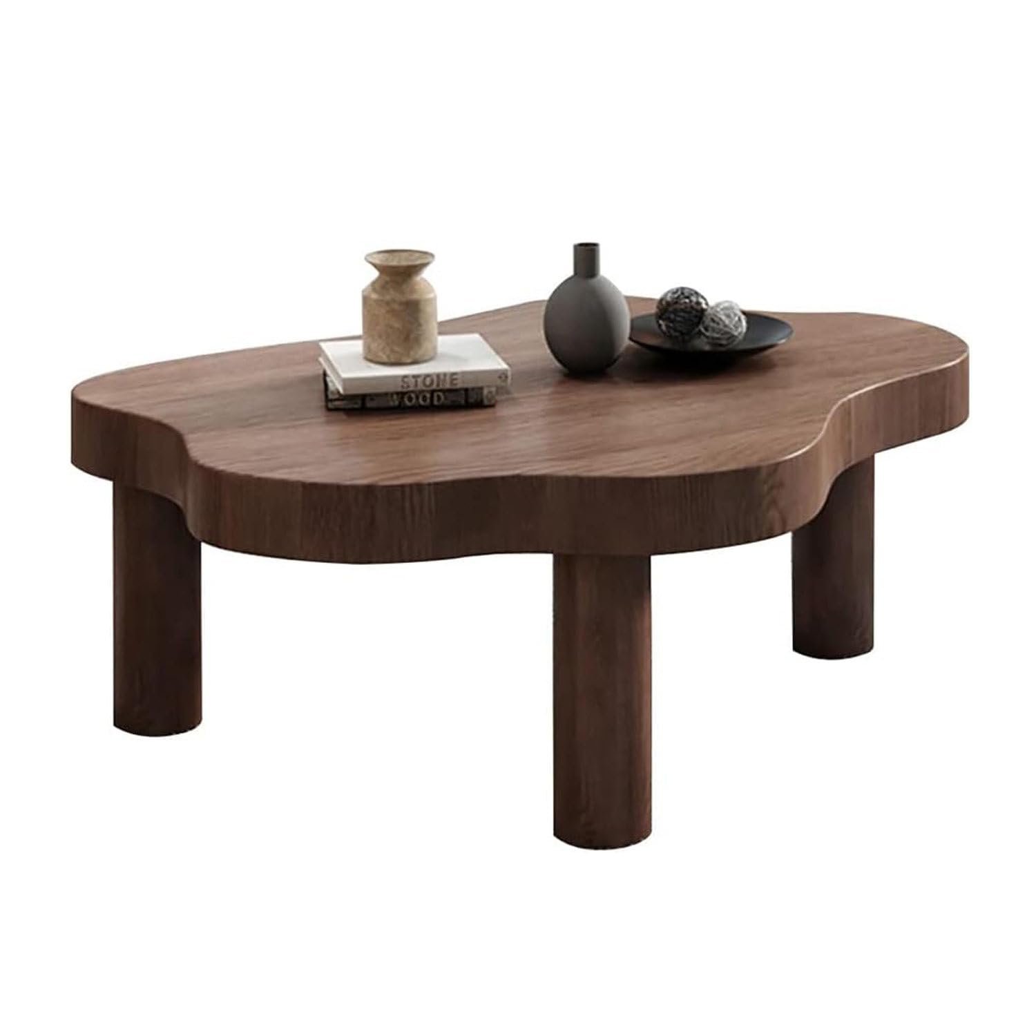 SXZenSpace Modern Cloud Shaped Coffee Table, Irregular Solid Wood, Walnut-60x35x40cm