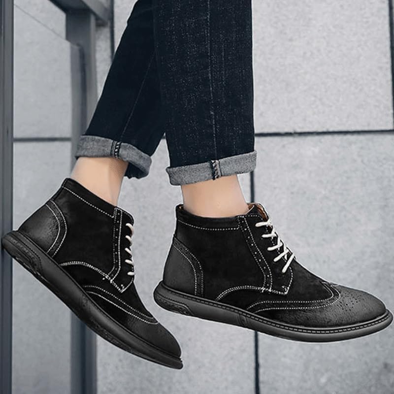 Shoes Men's Fashionable Pointed Lace-up Leather Boots Mid-cut Flat Oxford Shoes Men Comfortable Versatile Soft-soled Shoes for Wedding Party Business