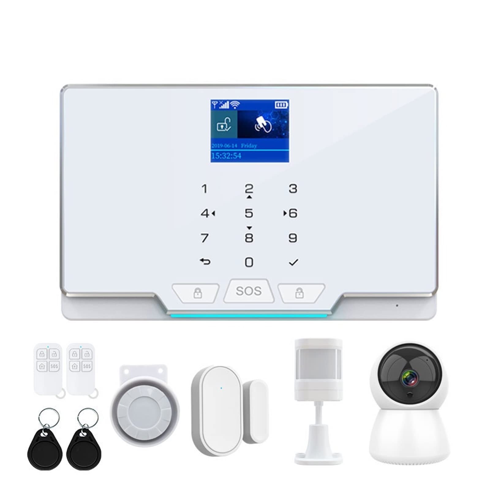 Sistema di allarme di sicurezza, G20 Tuya WiFi GSM di allarme sicurezza Apps Controlla il sensore della porta wireless a colori a PIR Rilevare con IP Telecamera(C)