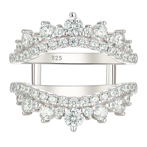 Wuziwen Curved Wedding Ring for Women Ring Enhancers Guard for Engagement Rings 925 Sterling Silver CZ