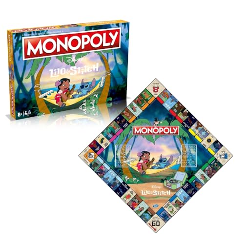 Hasbro Monopoly Disney, Lilo & Stitch - Juego de mesa para familias y niños 8+ | Edición de colección con personajes icónicos, peones exclusivos y gráficos tropicales Hawaii