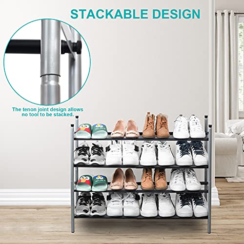 Hedomii 2-Tier Expandable Shoe Rack, Stackable And Adjustable Shoes Organizer Storage Shelf, Sturdy And Durable Metal Structure Free Standing Shoe Rack For Closet Entryway Doorway #TOP2