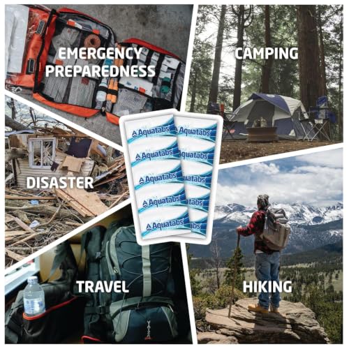 Image of Aquatabs 49mg Water Purification Tablets (100 Pack). Water Filtration System for Hiking, Backpacking, Camping, Emergencies, Survival, and Home-Use. Easy to Use Treatment and Disinfection.