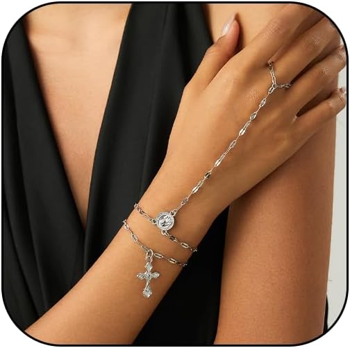 Gold Bracelet Hand Chain for Women Dainty Hand Chain Bracelets Link Chain Finger Adjustable Set