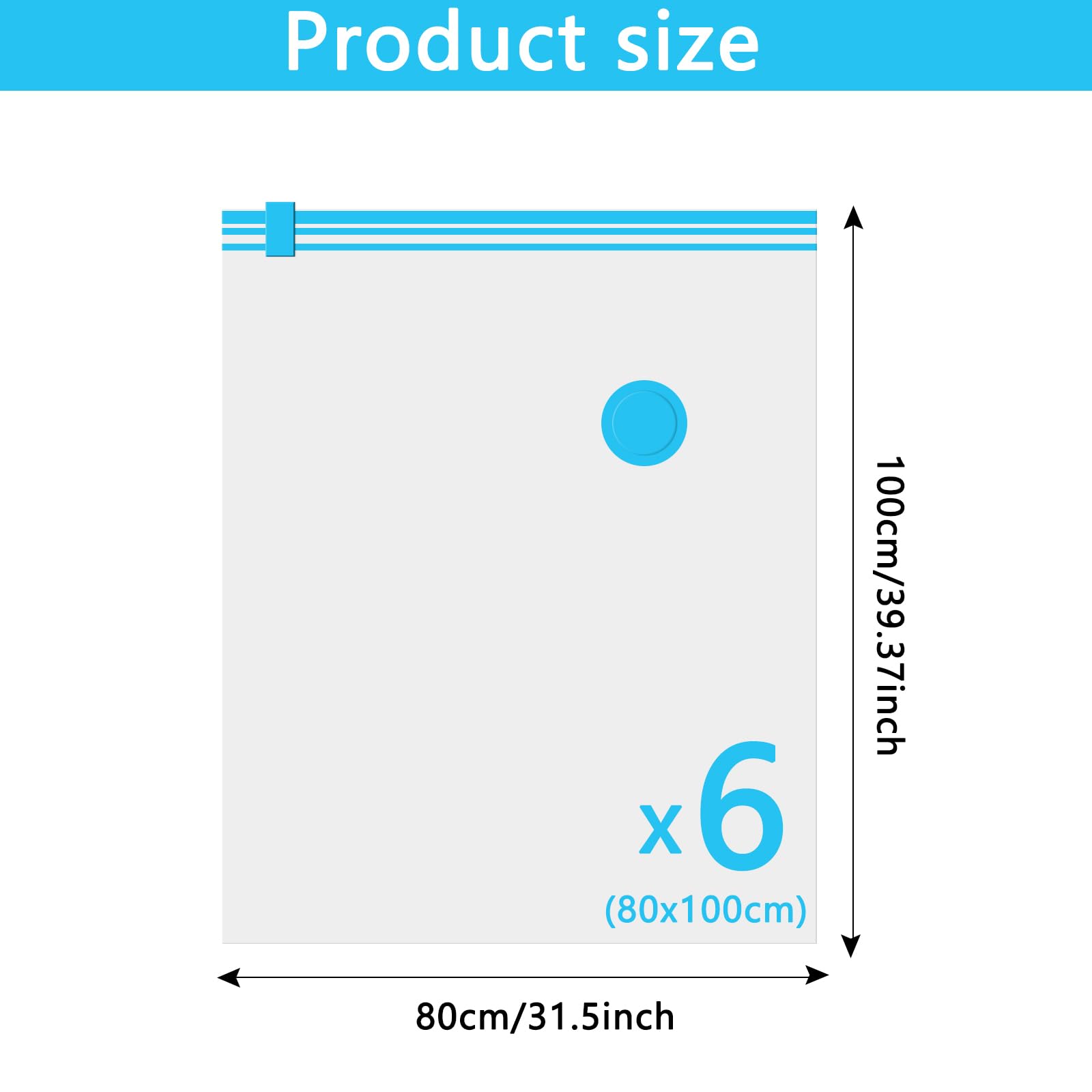 Vacuum Storage Bags, 6 Pack 80X100CM Extra Large Reusable Strong Space Saver Compression Bags - Image 2