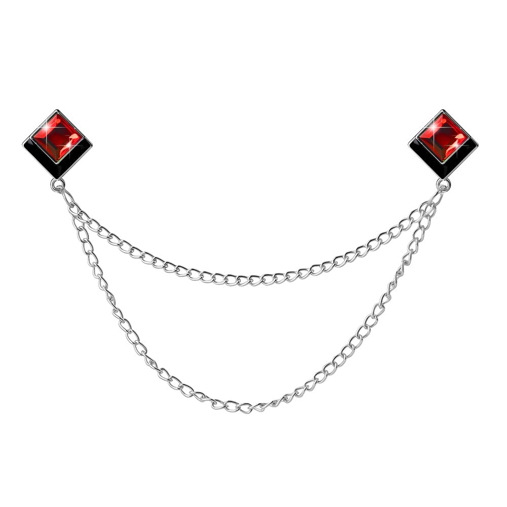 Gem Brooch Pins Hanging Chain Lapel Pin for Men Suits Shirt Collar Brooch Square Crystal Brooch Pin Rhinestone Lapel Pins for Men Tassel Chain Brooch Collar Pins Business Suit Shirt Accessories