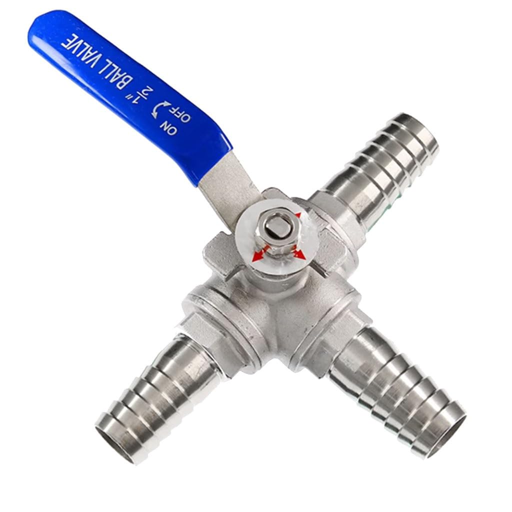OAMSCEYKW ball valve 1pcs 3-WayBall Valve 304 Stainless Steel Three Way Hose Barb Ball Valve For Water Adapter Connector(L Port,8mm)