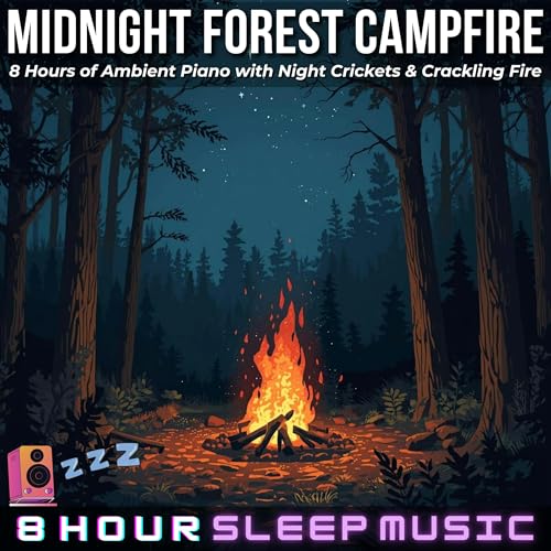 🌲 Midnight Forest Campfire | 8 Hours of Ambient Piano with Night Crickets & Crackling Fire for Deep Relaxation 💤