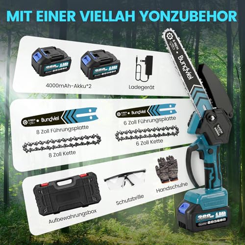 Akku Kettensäge 880W Bürstenloser Motor, Mini Kettensäge Kompatibel mit Makita 18V Akku, mit 2x 4Ah Akku,6/8 Zoll Handkettensäge für Holzschneidenz,Garten & Äste für Männer zu Valentinstag