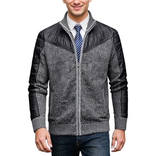 Veste en tricot pour homme avec fermeture éclair et col montant chaud