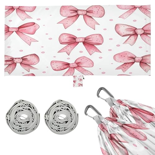 Haskirky Pink Bow Camping Hammock, Single Portable Hammocks with Tree Straps & Attached Carry Bag, 330Lbs Capacity Perfect for Outside Indoor Hiking Beach Backpack Travel