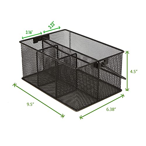 Mind Reader Storage Basket Organizer, Utensil Holder, Forks, Spoons, Knives, Napkins, Perfect For Desk Supplies, Pencil, Pens, Staples, Black, 4 Compartments #TOP2