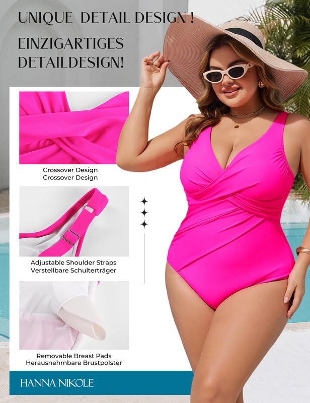 Hanna Nikole Traje de baño para mujer, tallas grandes, con push up, traje de baño de una pieza con forma de traje de baño elegante, traje de baño cruzado monokinis, traje de baño ajustable, cómodo