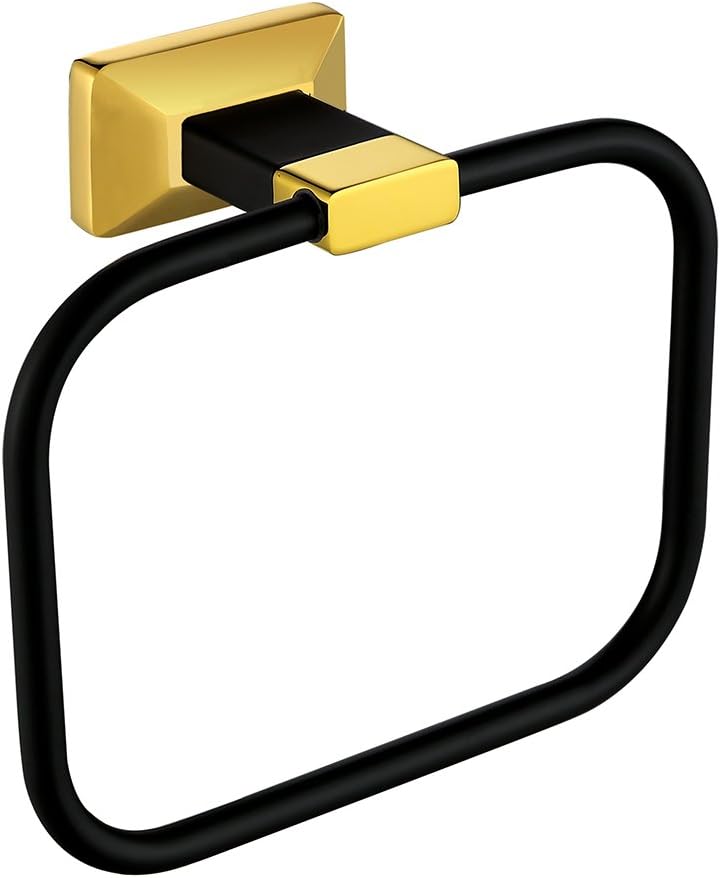 Konhard 2807B Bathroom Towel Ring Holder Rack Wall Mounted Brass Construction, Black Gold