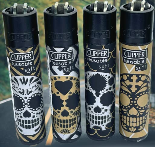 4 x Clipper Lighters - SOFT SKULLS 7 - Gas Lighter Refillable You get all 4 NEW ( SOFT SKULLS 7 )