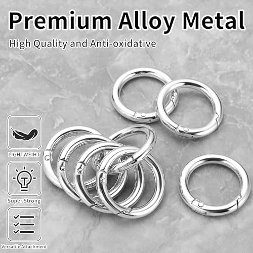 Image of Gkeygo Key Ring Clip, 1 Inch Keychain Rings, 8 Pack Round Carabiner Clip for Keys, Buckle, Bags, Purses - Key Chain Hooks Replacement Keychains Lanyard DIY Crafts, Silver