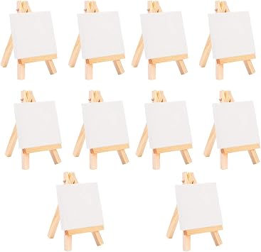 12 Piece Artist Mini Easel + 3"X3" Mini Canvas Set for School Painting Kids Craft DIY Drawing Small Table Easel