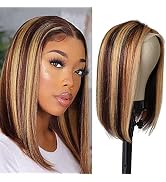 Bestsojoy 4/27 Highlight Straight Human Hair Wigs for Black Women 4x4 HD Lace Front Wigs 12A Braz...