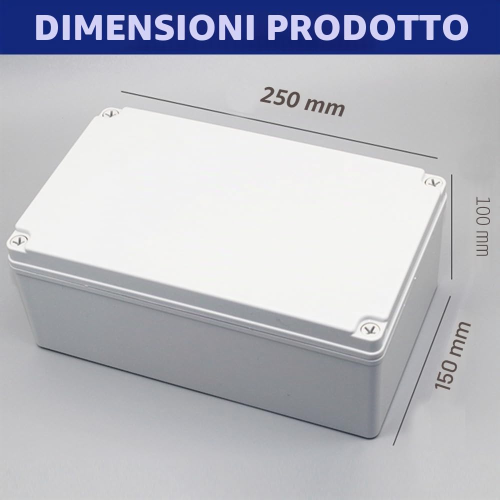 Project Box, copertura in plastica ABS IP67 scatola di giunzione elettronica, custodia impermeabile per fai da te (1 pz – 250 x 150 x 100mm), Grigio Chiaro