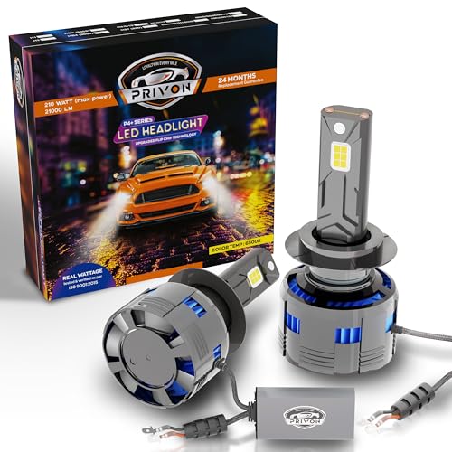 Image of PRIVON LED Headlight Bulb for Car (White LED Headlight for car, 6500K) with External CANBUS Ballast Driver, 02 years Replacement Guarantee (Car LED Headlights Bulb) (210 watts, H1)
