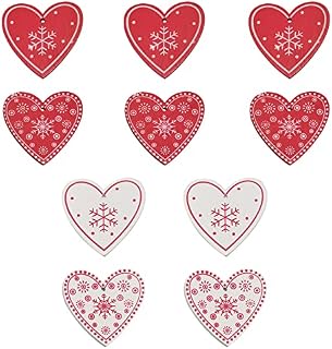 JANEMO 10 piece wooden Valentine's Day decorations, wooden hanging tag, with 4 kinds of heart-shaped ceramic heart-shaped hanging decorations, used for children's decorations or gifts, red and white
