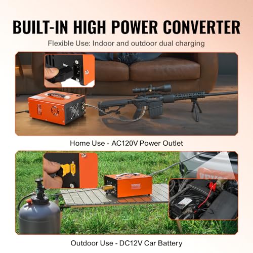VEVOR PCP Air Compressor, 4500PSI Portable PCP Compressor, 12V DC/110V AC PCP Airgun Compressor Manual-stop, w/External Power Adapter, Built-in Fan, Suitable for Paintball, Air Rifle, Scuba Bottle by VEVOR - Image 4