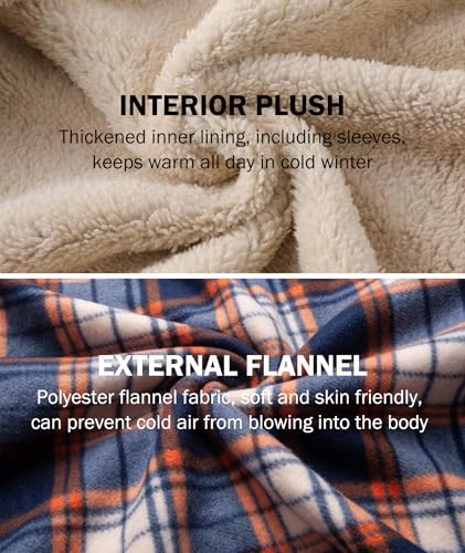 Image of Mens Plaid Hoodies Winter Zip Up Fleece Jacket Sherpa Fleece Lined Warm Flannel Jacket Coat