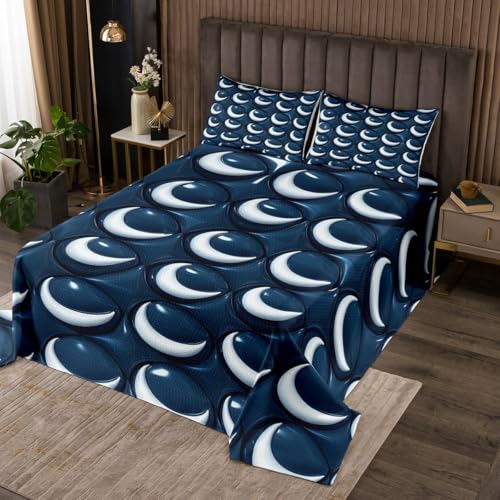 jejeloiu Inflated Print Bedspread 3Pcs Queen Size Kids Moon Coverlet Set for Boys Girls Blue Quilted Coverlet,Microfiber