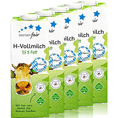sternenfair - 5er Pack H-Vollmilch 3,5 % in 1 Liter Packung - Haltbare Milch aus Bayern - Artgerechte Tierhaltung, ohne Gentechnik und Bienenfreundliche Flächenbewirtschaftung Cover