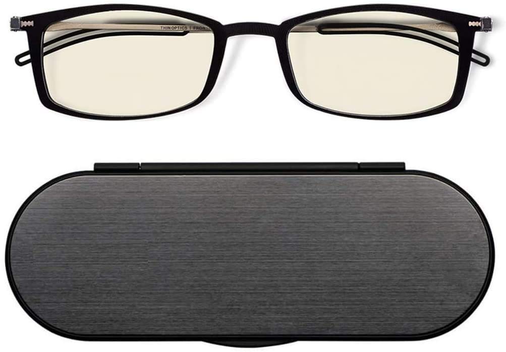 ThinOptics Occhiali Lettura Schermo, Montatura Nera, Ultra Sottili, Leggeri | Occhiali con blocco della luce blu per computer e schermi, uomo e donna, ultra sottili e leggeri, per ufficio e smart working