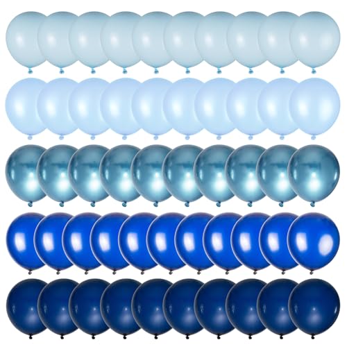 Image of 100pcs Blue Balloons, 12 inch Chrome Royal Navy Pearl Macaron Baby Blue Balloons for Birthday, Baby Shower, Wedding, Graduation Party Decorations