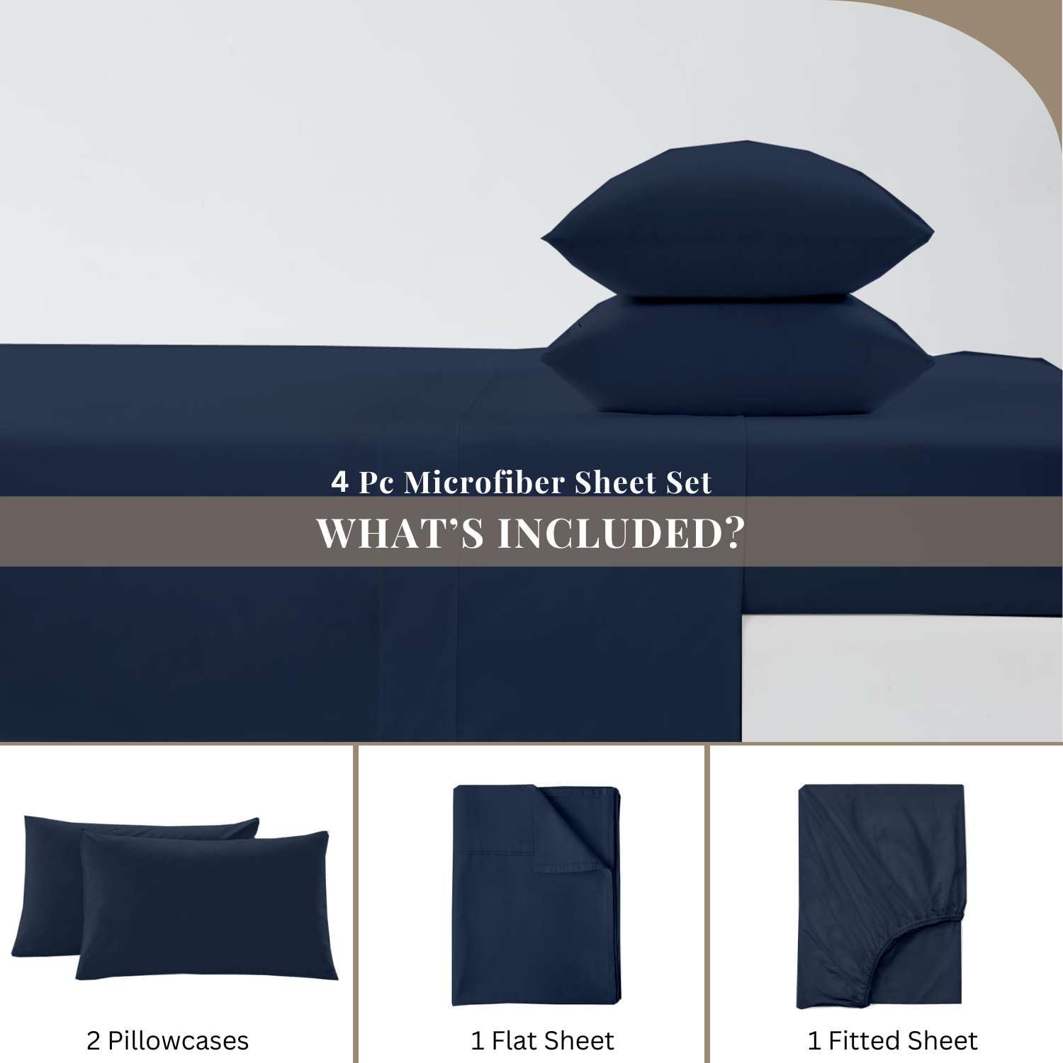 Luxury 4 Piece Queen Sheet Set, Ultra Soft Microfiber Sheets with Deep Pockets, Fits Mattresses up to 15 Inches, 60" x 80", Navy Blue Solid