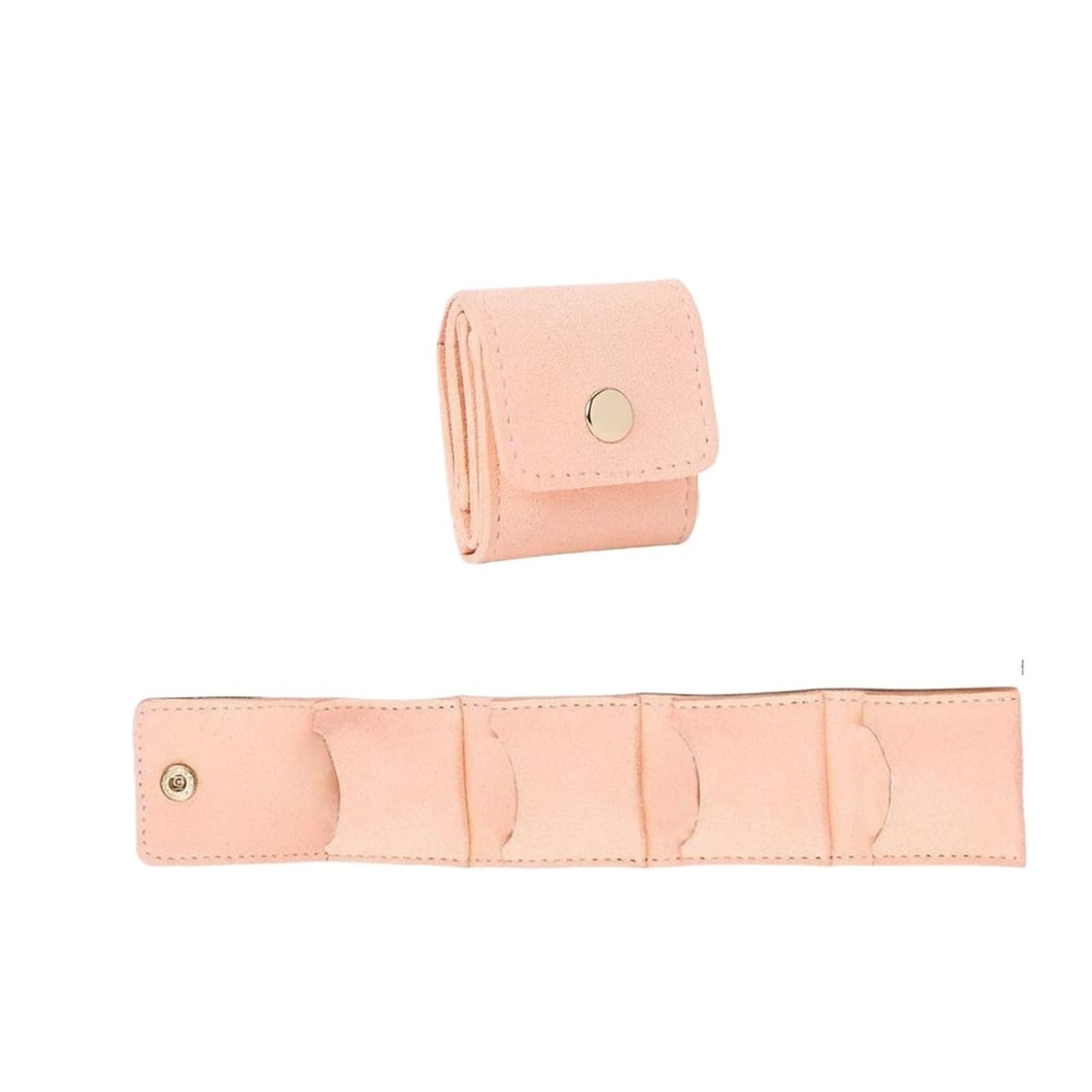 RUWLFE 2Pcs Portable Compartment Jewelry Bag Ring Organizer Mini Travel Foldable Roll For Earring for Rings, Necklaces, Earrings(Pink)