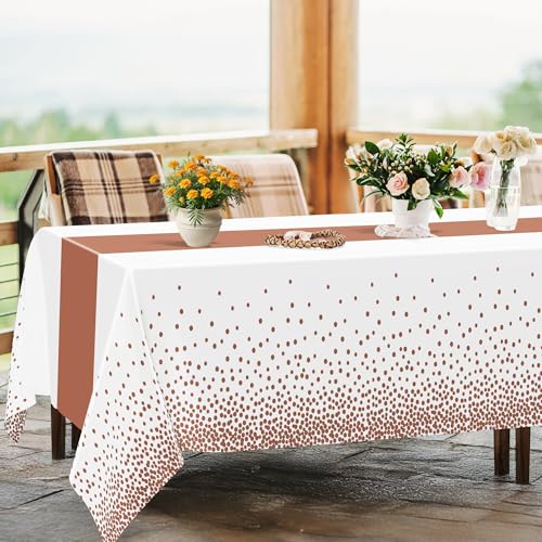 Image of QZYL 4 Pack Disposable Table Cloth, 54 inch x 108 inch Rectangle Party Table Cloths with Pink Dot, Waterproof Plastic Table Covers for Birthday Wedding Receptions Family Gathering Holiday Dinner