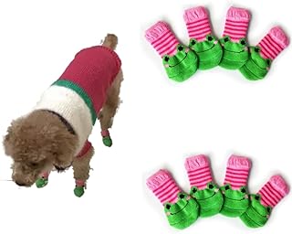 Anti-Slip Dog Socks Set of 8 - Pet Paw Protectors Dog Socks for Indoor Hardwood Floor Suitable for Small, Medium and Large Dogs (Green Frog, Large)