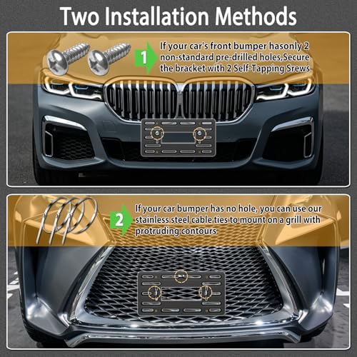 Image of BGGTMO License Plate Bracket Holder- Front License Plate Mounting Kit, Universal Bumper Car Tag Frame Mount Adapter with Stainless Steel Screw Cap, Cable Ties