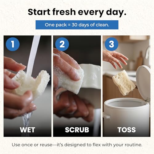 Image of Scrub & Throw XL Loofah Scrub Sponge, Natural, Plastic-Free, Non-Scratch, for Kitchen, Dishes, Pots and Cleaning, Plant-Based, Plastic-Free, Eco-Friendly, Biodegradable, 30 Pack