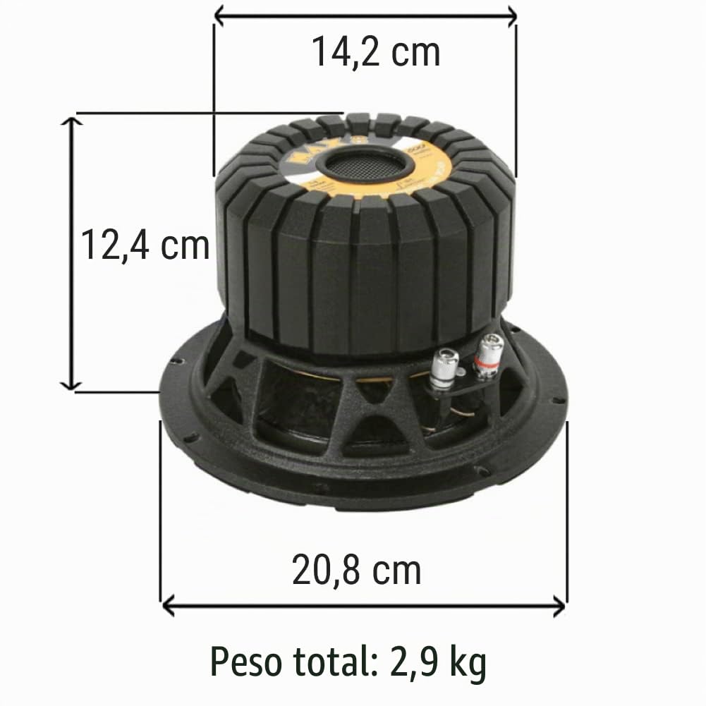 1 LANZAR MAX8 subwoofer 20 cm 200 mm 8" diámetro con 300 vatios rms y 600 vatios máx Maletero Coche una Sola Bobina de 4 ohmios, 1 Pieza