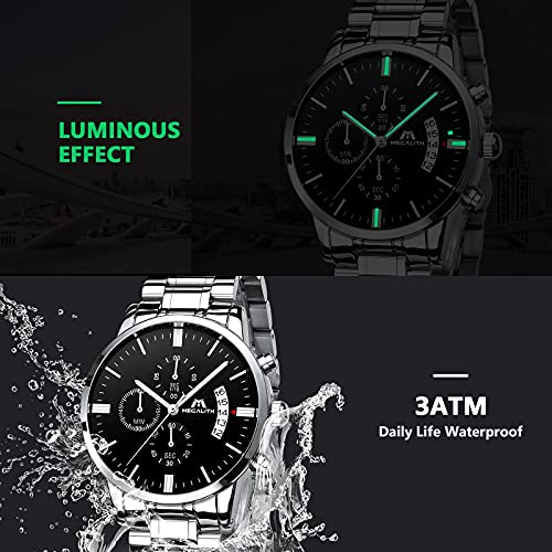 Image of MEGALITH Watch for Man Analog Classic Stainless Steel Waterproof Chronograph Fashion Casual Date Men's Wrist Watches