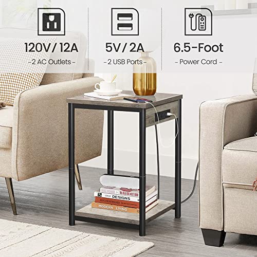 Tutotak End Table With Charging Station, Set Of 2 Side Table With 2 Usb Ports And 2 Outlets, 21.8”H 2-Tier Nightstand With Storage Shelf, Sofa Table Tb01Bg029 #TOP3