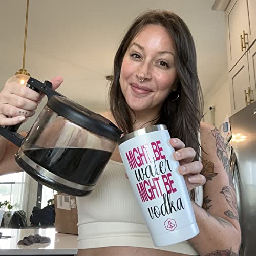 Biddlebee Birthday Gifts For Women Funny & Sarcastic Travel Coffee Mug W/Slider Lid | 20Oz Insulated Coffee Tumbler | Funny Gifts For Women | 40Th Birthday Gifts Women | Might Be Vodka #TOP5