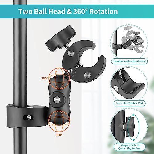 Double Clamp Mount Umbrella Chair Clamp with 360° Magic Arm, Umbrella Holder Clip for Chair Wheelchair Stroller Light Stand, Photography Reflector, Motorcycle, Live Scope Pole, Photo Boom Stand - Image 4