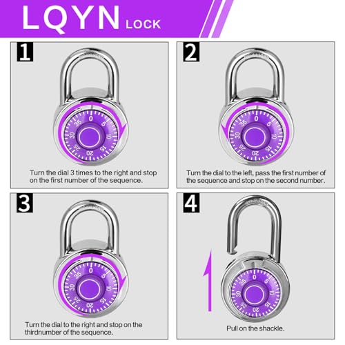 Image of Combination Lock, LQYN Standard Dial Combination Lock, Pack of 100; Purple Turnplate, 2 in. Wide, Fixed Three Digital Combination, for School, Gym & Locker, Toolbox, Gate