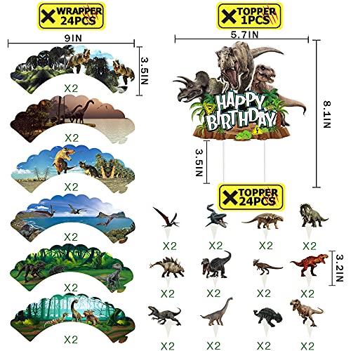 Dinosaur Cake Toppers 49 Pcs , Dinosaur Cupcake Wrappers And Toppers Supplies , Dinosaur Cake Decorations For Baby Shower Kids Party And Jurassic Dinosaur Birthday Party Supplies #TOP3