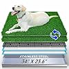 Dog Grass Pad with Tray, Reusable Large Artificial Turf Grass Potty and Puppy Pee Pads for Dogs, Portable Stainless Steel Dog Litter Box for Indoor/Outdoor Potty Training Toilet