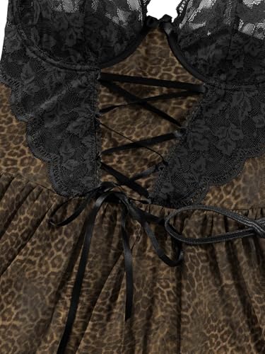 Image of Lilosy Sexy Garter Belt Mesh Lace Babydoll Lingerie Dress Set with Thong