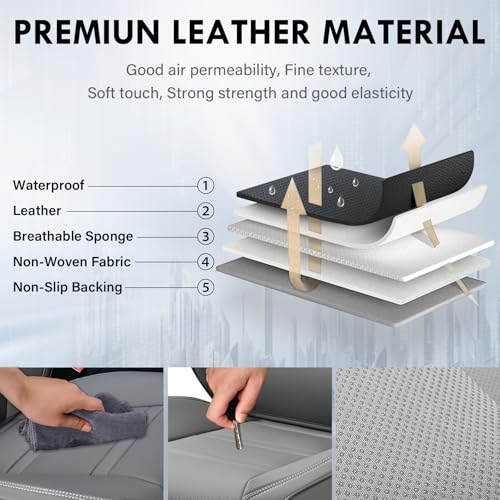 Image of Coverado Car Seat Covers Front Seats, 2 Piece Car Seat Protector with Removable Headrest, Nappa Leather Breathable Front Seat Cushion Side All Wrapped Universal Fit Truck Automotive Most Cars Gray