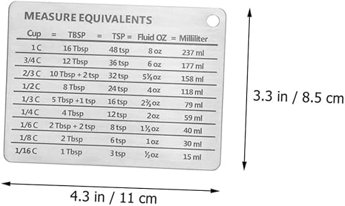 Miniatura 8 de Luxshiny Imán de nevera de acero inoxidable Gráfico de equivalentes de medida pequeña Cocina Conversor de medidas de imán. Conversor de mediciones