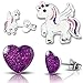 Produktbild 2 Paar Mädchen Ohrringe echt 925 Sterling Silber Edelstahl Kinder Ohrstecker Pegasus Pferde Herz (K200+K296)