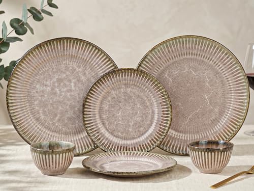 Image of Bodhi House Premium 6-Piece Stoneware Dinner Set Serving for 2 - Handcrafted Ceramic Plates, Bowls & Serving Bowls | Microwave & Dishwasher Safe | Elegant Modern Tableware Crockery Petal Pink
